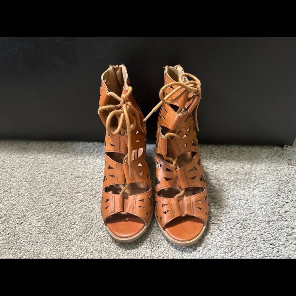 Charlotte Russe Tan Wedge Sandals with Ankle Strap